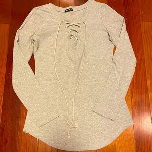 Grey Lace-Up Top from Patty Boutik Size MEDIUM
